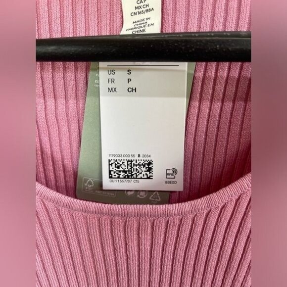 H&M MAMA sweater women’s size S Pink LONG BELL SLEEVE , SLITS , Cable RIBBED NWT - Picture 4 of 10